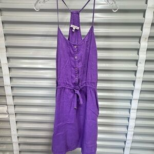 Juicy Couture Purple Linen Sun Dress Racerback Pockets Drawstring Waist Sz Small